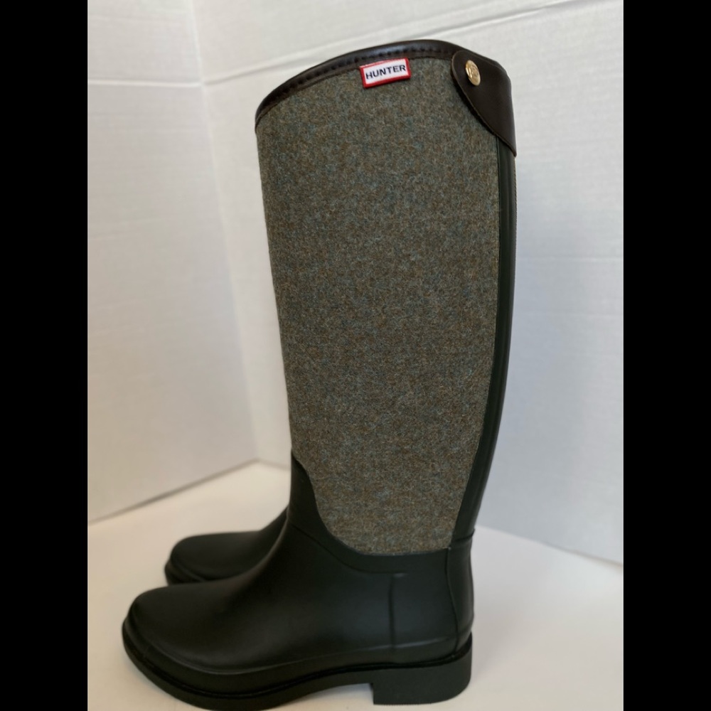 Hunter Green and Brown Winter Rain Boots